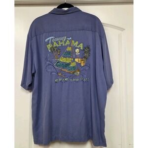 Tommy Bahama Shirt Mens L Silk Camp Loop Button Blue Embroidered Seas The Day